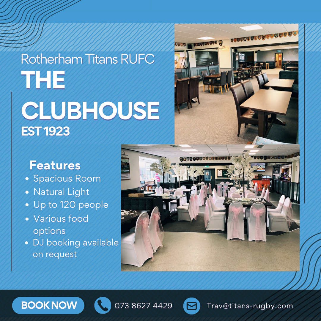 RotherhamRugby's tweet image. 𝙏𝙃𝙀 𝘾𝙇𝙐𝘽𝙃𝙊𝙐𝙎𝙀 - 𝙏𝙃𝙀 𝙋𝙀𝙍𝙁𝙀𝘾𝙏 𝙑𝙀𝙉𝙐𝙀 𝙁𝙊𝙍 𝘼𝙇𝙇 𝙔𝙊𝙐𝙍 𝙎𝙋𝙀𝘾𝙄𝘼𝙇 𝙊𝘾𝘾𝘼𝙎𝙄𝙊𝙉𝙎:

Make The Clubhouse At Rotherham Titans Rugby Club Your Home for Special Events.

Book our function rooms &amp;amp; bars for your event:

• 𝘈𝘕𝘕𝘐𝘝𝘌𝘙𝘚𝘈𝘙𝘐𝘌𝘚…