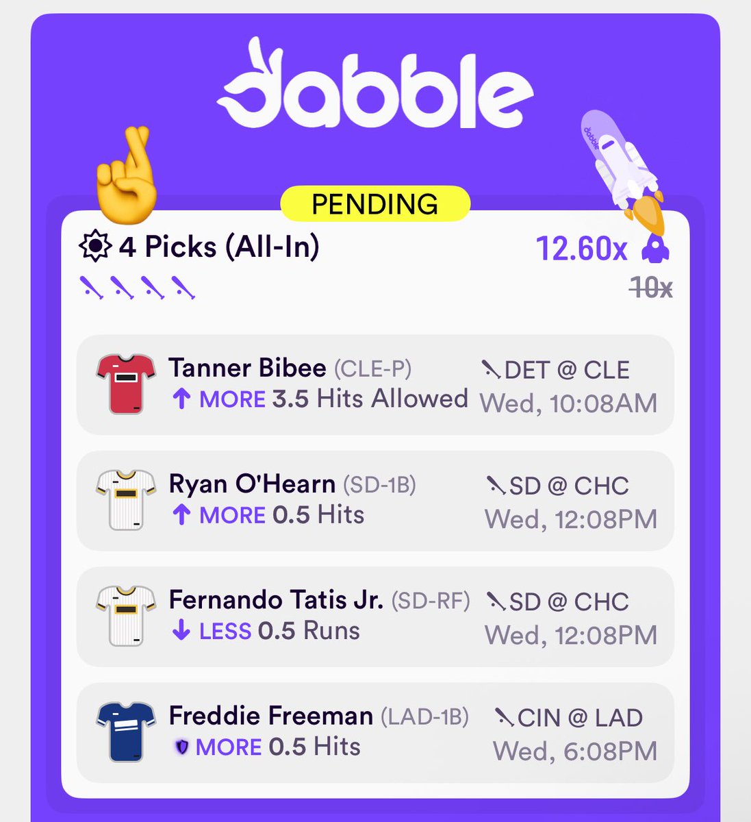 PicksWagon's tweet image. Dabble Slip #1
Units: 2 units
Multiplier: 10x (12.6x w/ 🚀)
October 1, 2025
👉 discord.gg/Wqd8D7jnh
#Dabble #MLBPicks