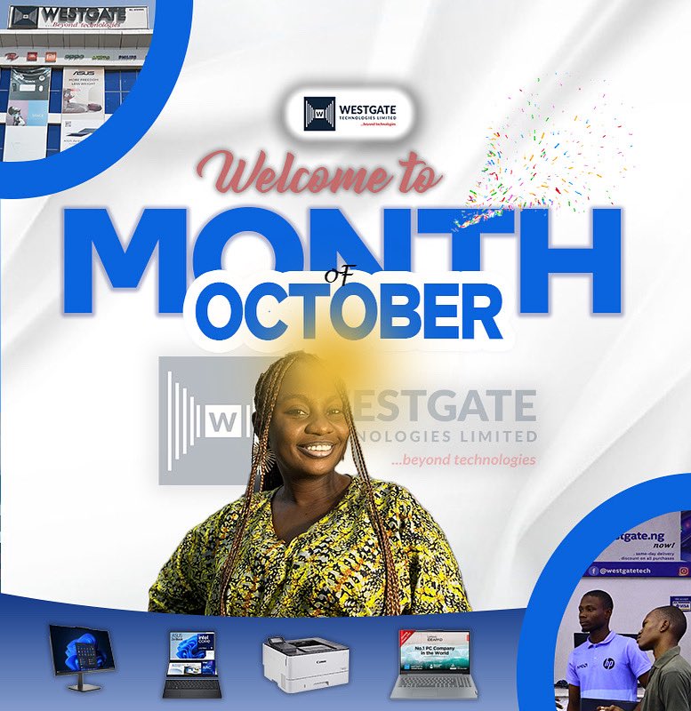 westgateng_'s tweet image. “Hello October 🎉 A new month, a fresh start, and endless opportunities ahead. Let’s make it count! From all of us at Westgate we say happy new month and Thanks for your continuous patronage 💪✨ #HappyNewMonth #WestgateTechnologies”