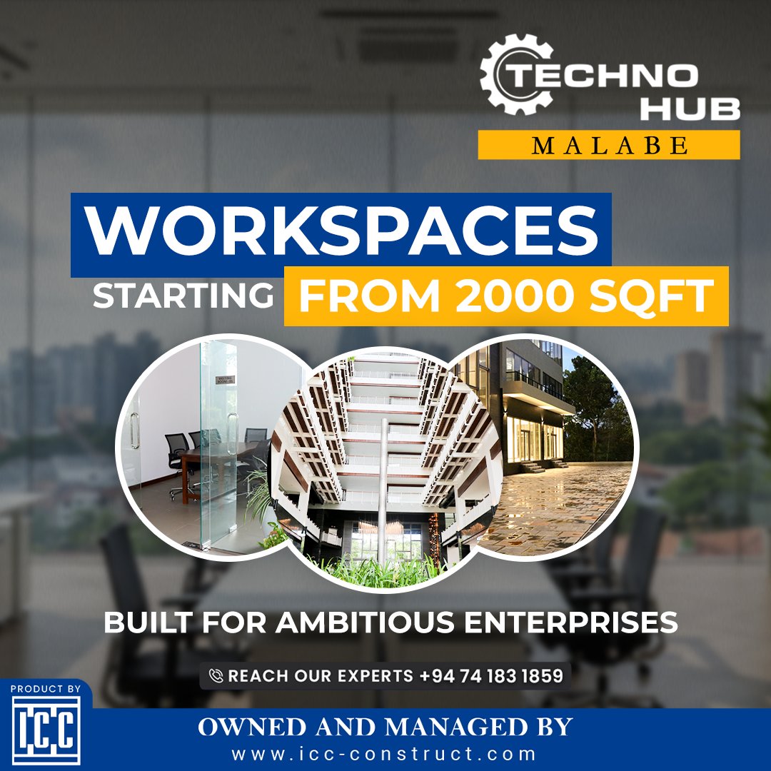 iccsrilankaLK's tweet image. Ambition needs the right address.

ICC Techno Hub in Malabe offers business spaces starting from 2000 sqft.
Spaces are limited. Secure yours today.

📞 Call 074 183 1859
🌐 Visit icc-construct.com
.
.
.
#ICC #TechnoHub #BusinessSpaces #BuildingSriLanka