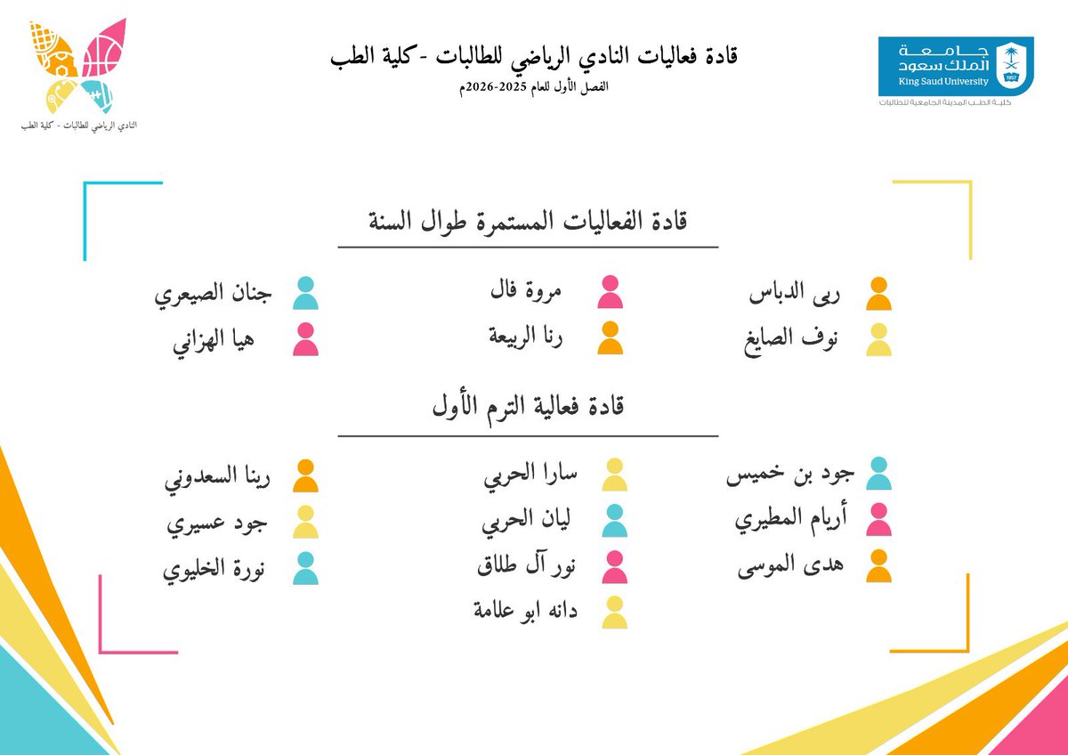 Ksu_MedCol_Girl's tweet photo. يسر النادي الرياضي للطالبات في #كلية_الطب إطلاق هويته الجديدة ✨ والإعلان عن هيكلته للعام ٢٠٢٥-٢٠٢٦، مع قادة الفعاليات المستمرة على مدار العام الدراسي وفعاليات الفصل الاول🎖️
بانطلاقتنا الجديدة نعدكم بعام مليء بالإنجازات الرياضية 💪✨
@ksu_medicine 
#النادي_الرياضي_للطالبات  #جامعة_الملك_سعود
