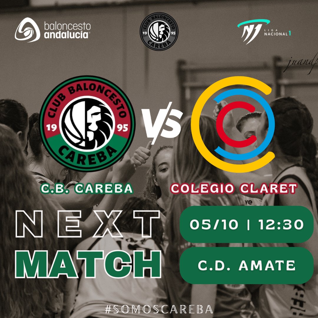 🏀JORNADA 1 | Senior Femenino Nacional🏀

🆚 <a href="/CDClaretSev/">C.D. Colegio CLARET</a> 
🗓  5 de octubre
⏰ 12: 30
📍 Centro deportivo Amate
#SomosCareba