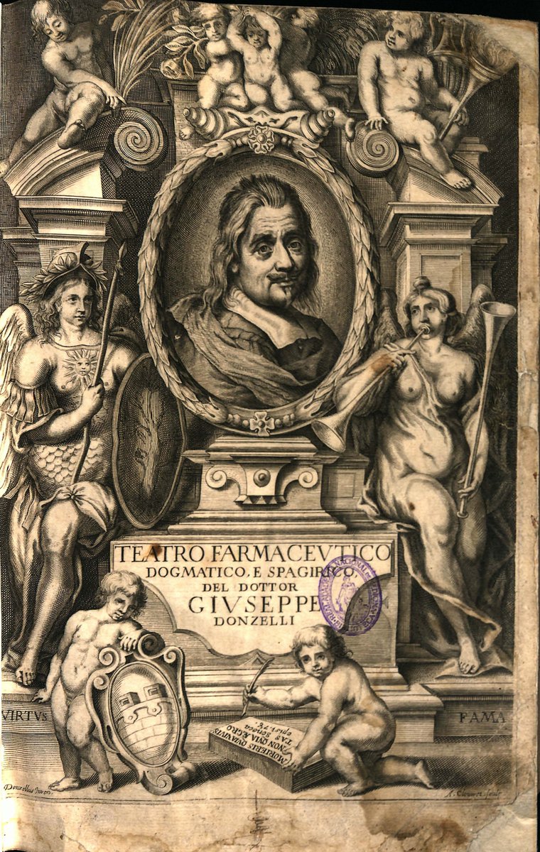 A los pies del retrato de Donzelli, rodeado por la Virtud y la Fama, y siete putti, vemos a uno de ellos esculpiendo sobre una lápida la máxima de Séneca “Morirás porque vives, no porque estás enfermo” Composición ideada por el propio Donzelli y grabada por A. Clouwet (1636-1679)