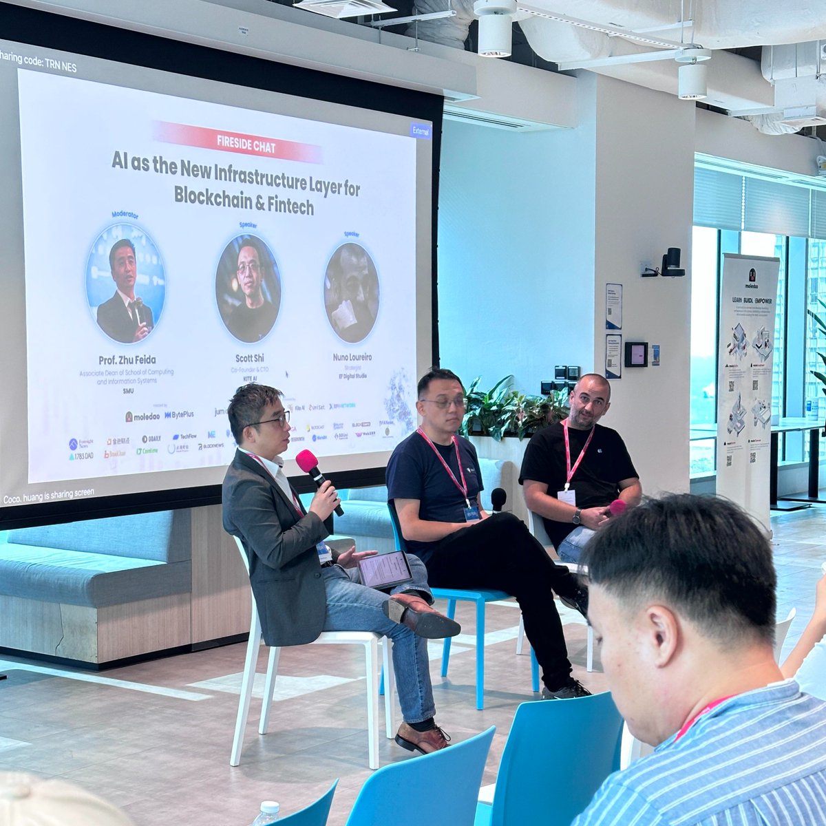 moledao_io's tweet photo. 🔥 Fireside chat in progress with @scottshics from @GoKiteAI and Nuno Loureiro from @ethereumfndn moderated by @prof_zhu from @sgSMU!   

Discussing how AI is becoming a fundamental infrastructure layer supporting blockchain scalability and fintech innovation.  

Incredible insights flowing! 

#Moledao #BytePlus