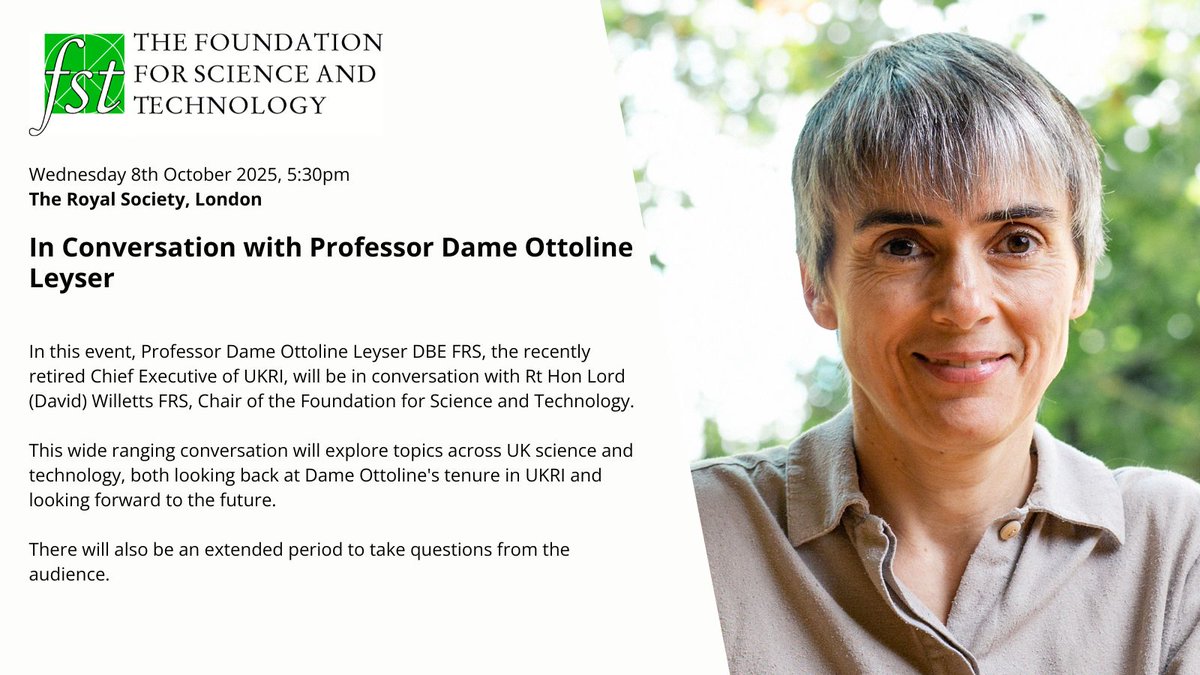 FoundSciTech's tweet image. 📢 One week to go until our &apos;In Conversation&apos; evening with Dame Professor Ottoline Leyser at The Royal Society. Spaces are now very limited, but you can still secure your spot in person or online here: bit.ly/40ffJAh