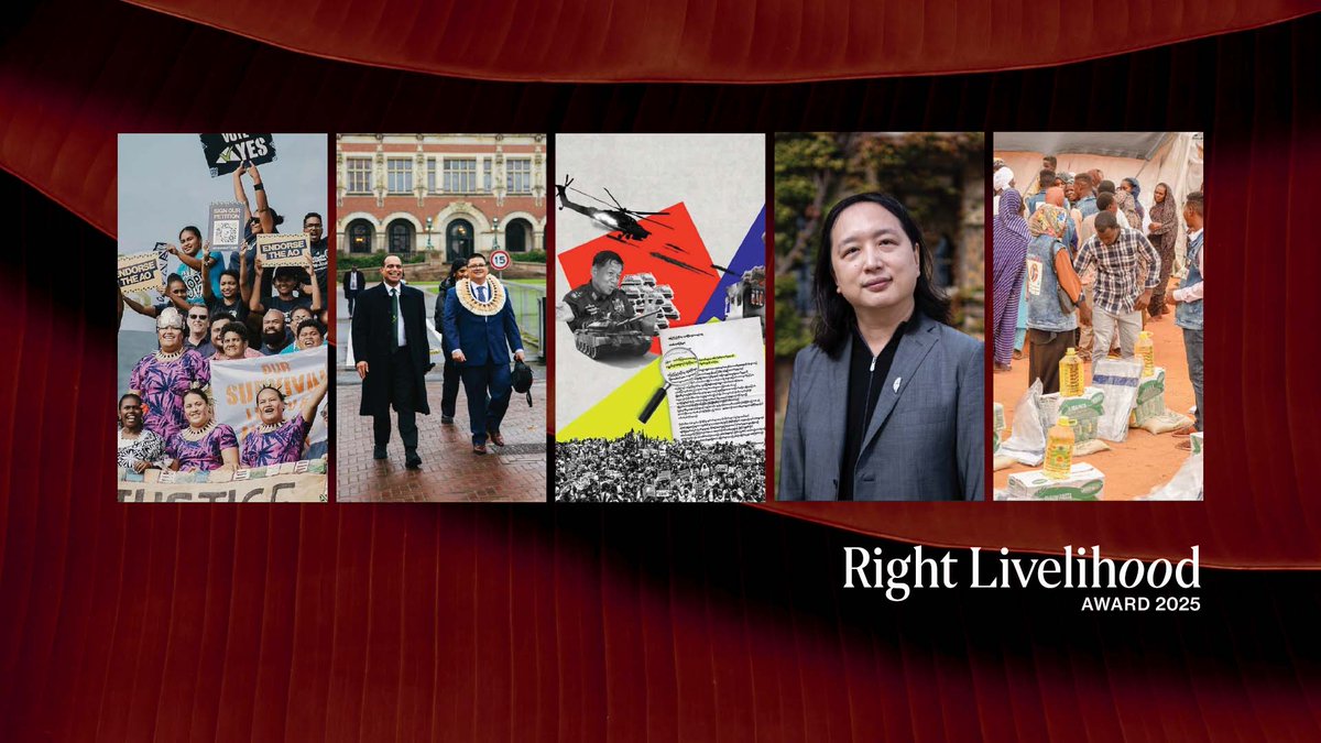 rightlivelihood's tweet photo. @pisfcc @audreyt @hrwasia @NickKristof @amnesty_de @AmnestySweden @Good_Policies @KvinnaKvinnaINT @IlwadElman @arusbridger 2025 års #RightLivelihood-pristagare är...
🌐 @pisfcc & 🇬🇺 Julian Aguon
🇲🇲 Justice For Myanmar
🇹🇼 @audreyt
🇸🇩 Emergency Response Rooms
Med uthållighet och tro på demokrati står de upp mot våld och klimatkaos. Tillsammans skapar de hopp och förändring! ➡️ https://t.co/E9WH6x3lui https://t.co/qkjSGq3WLR