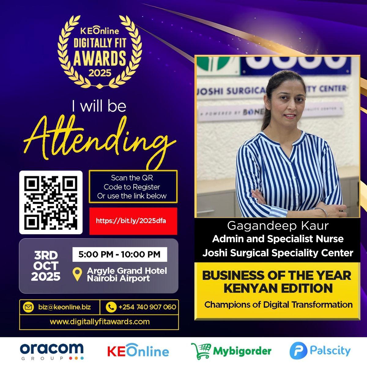 This is more than an event, it's a platform for growth and credibility. I’ll be attending the #DigitallyFitAwards. Will I see you there? Register now: shorturl.at/0njB1
<a href="/GagandeepKaur95/">Gagandeep Kaur</a> @Joshisurgical

Terry Mbaika Linda Mama #GOLD Rent A Kikuyu Arrest Safaricom
