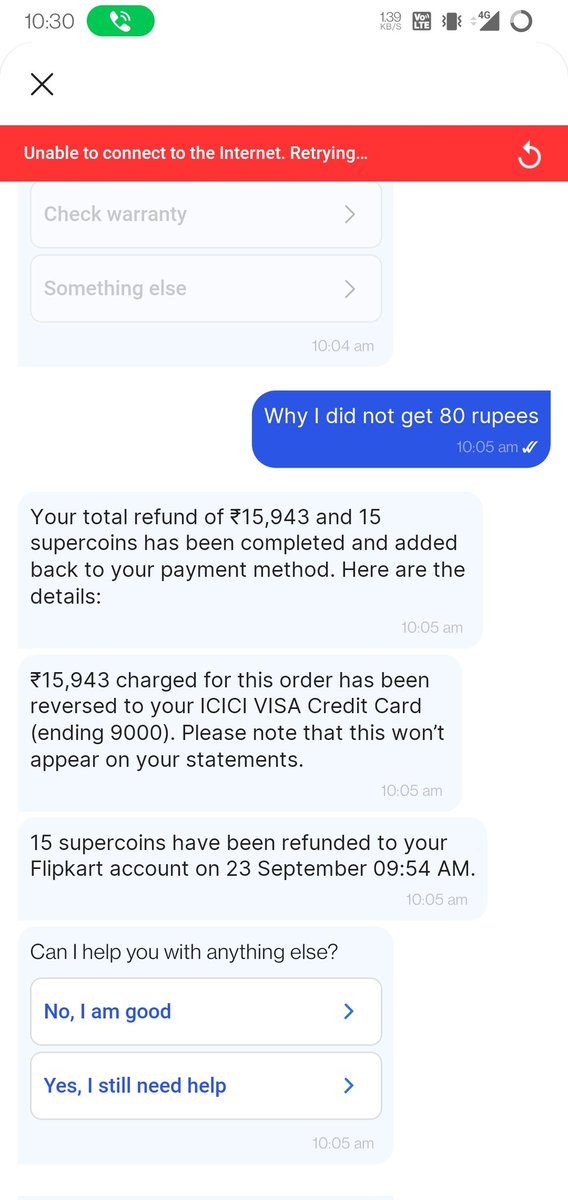 gauravniraj's tweet photo. @flipkartsupport I tried to book oneplus phone but I did a cancel order. But flipkart only returned 15943 inr + 15 supercoin. Why would you not return 70 inr? It shows up on my credit card now. Please refund @Flipkart #pathetic https://t.co/TbI0JhPv9M