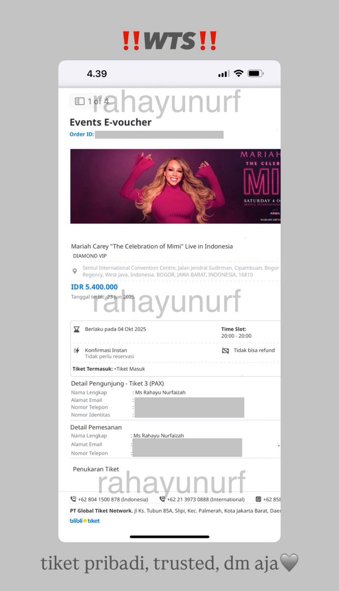 Wts 1 tix diamond vip 
Mariah Carey concert
Tiket pribadi
Harga web
Trusted 
Dm aja 
Thank youu
#MariahCareyinJakarta #MariahCarey