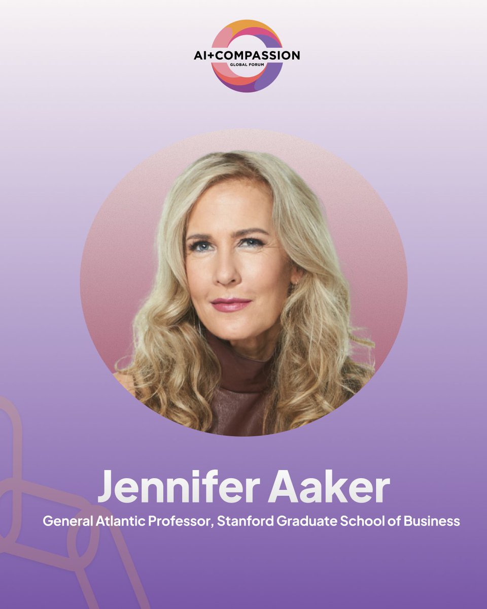 Meet Jennifer Aaker, General Atlantic Professor, Stanford Graduate School of Business!
At AI+Compassion Global Forum 2025, she will share how AI can be designed with empathy, ethics, and care for people and the planet.
📅 2 October 2025
🔗: compassionai.io/speakers/jenni…