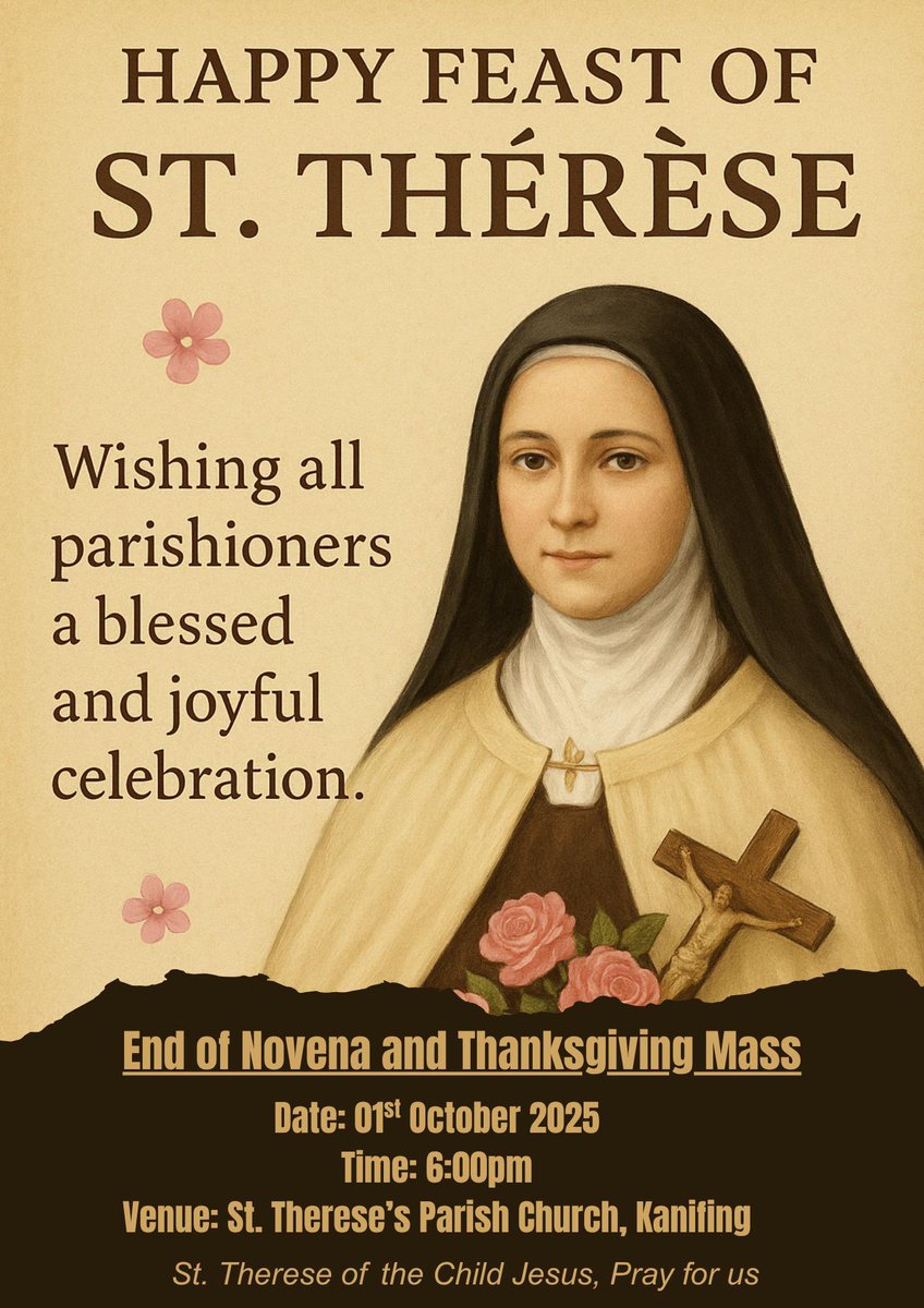 Happy Feast of St Therese of the Child Jesus 🌸

 To all parishioners, well wishers and friends 🙌🏾 We pray for the intercession of our patron saint
Join us today for the grand mass ending the Novena at 6pm 🌸

The Cream of the Diocese 🌸🌸

St. Therese’s Parish Kanifing 🙌🏾❤️