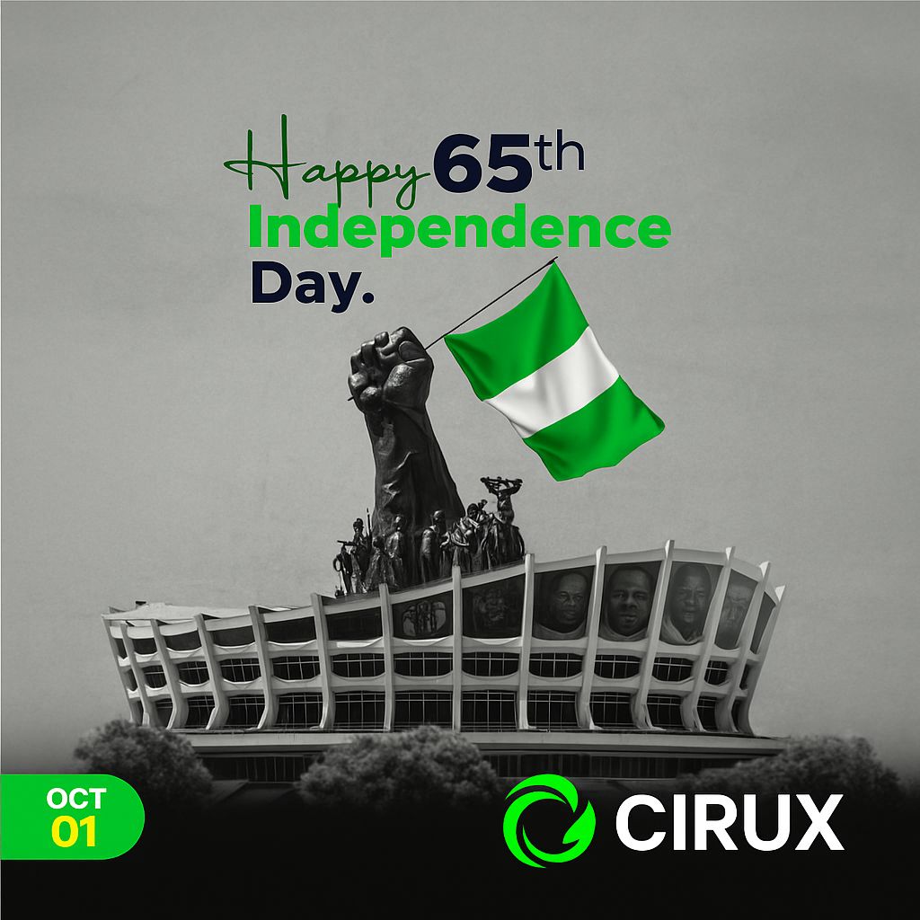 🇳🇬 Happy Independence Day, Cirux Team! 🇳🇬

As we celebrate Nigeria’s journey to 65 years of independence, let’s remember that we are more than just a team — we are a vision, a spark of change, and a part of the nation's future.
#TeamCirux | #NigeriaAt65 | #InnovationForTheNation