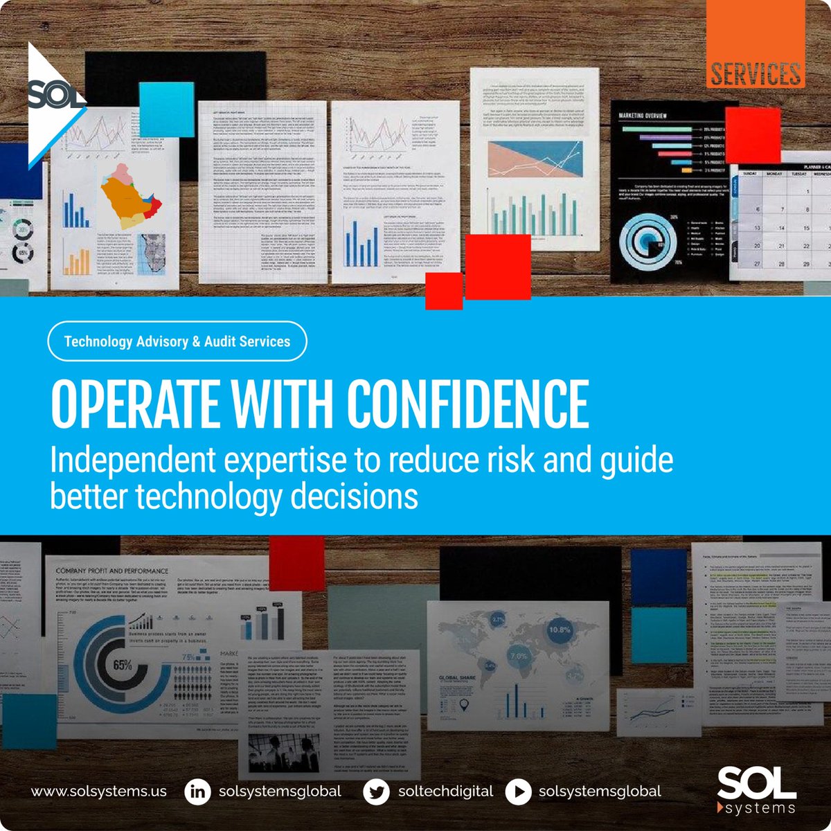 SOLtechdigital's tweet photo. Making smart technology decisions requires more than good intent, it requires clarity. SOL’s tech advisory &amp; audit services provide independent assessments that reduce risk, validate investments, and ensure your systems are delivering real business value. https://t.co/Pbt36WZzKR