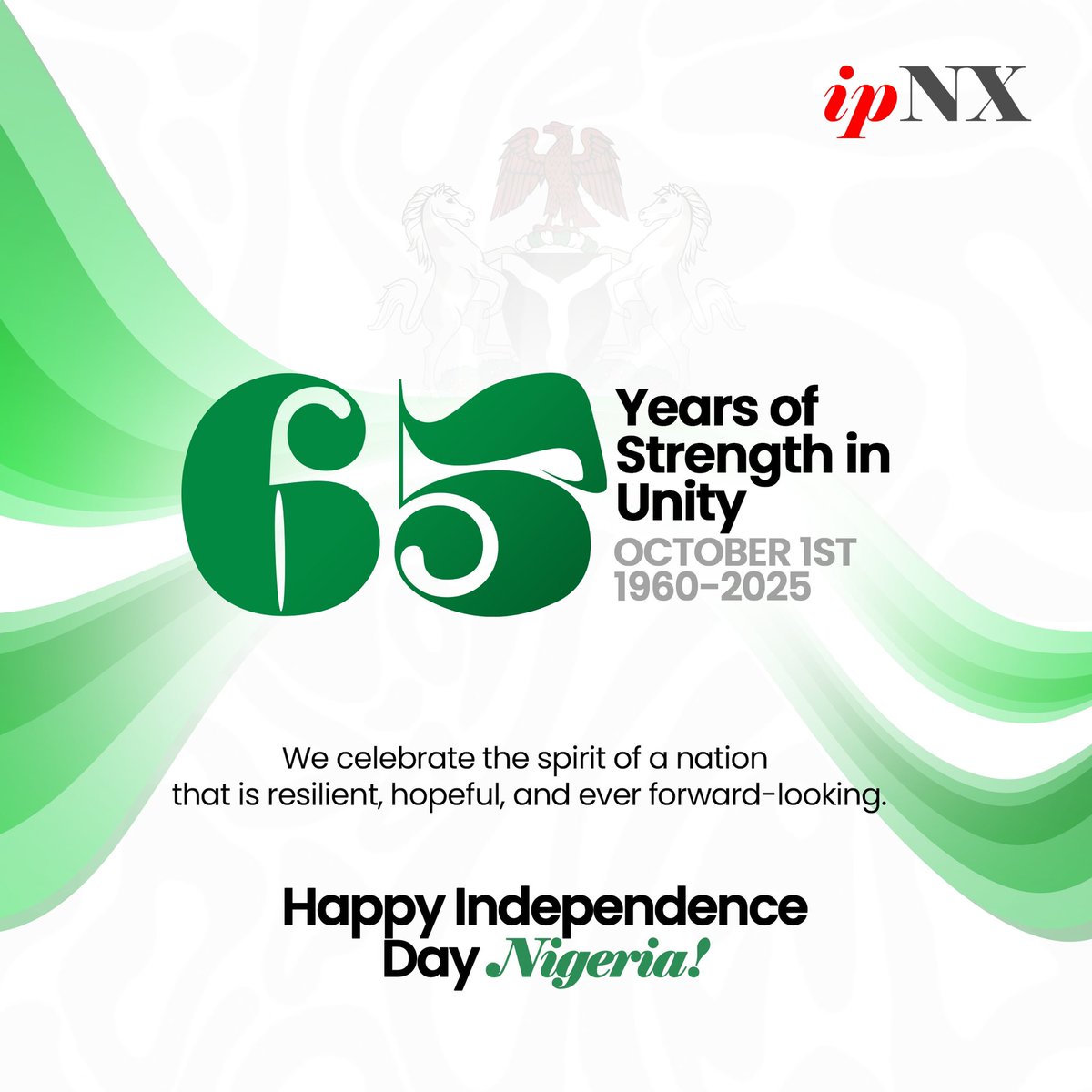 ipNXTweet's tweet image. 🇳🇬 65 years strong.

Happy Independence Day, Nigeria 💚🤍💚

#NigeriaAt65 #IndependenceDay #StrengthInUnity