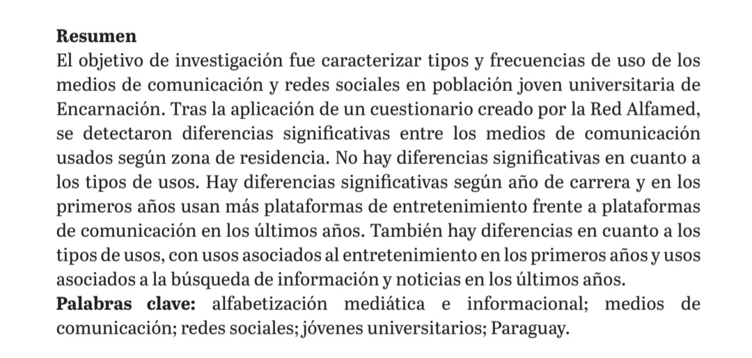 "Tipos y frecuencias de uso de 
los medios de comunicación y 
redes sociales en población joven 
universitaria de Encarnación" de <a href="/vere_sch/">Verena Schaefer</a> <a href="/MachadoYamila/">Yami</a> y Denis. 
Proyecto cofinanciado por el <a href="/conacytparaguay/">Conacyt Paraguay</a> y la <a href="/UNAE_Enc/">UNAE</a>
Leer en: revistachasqui.org/index.php/chas…