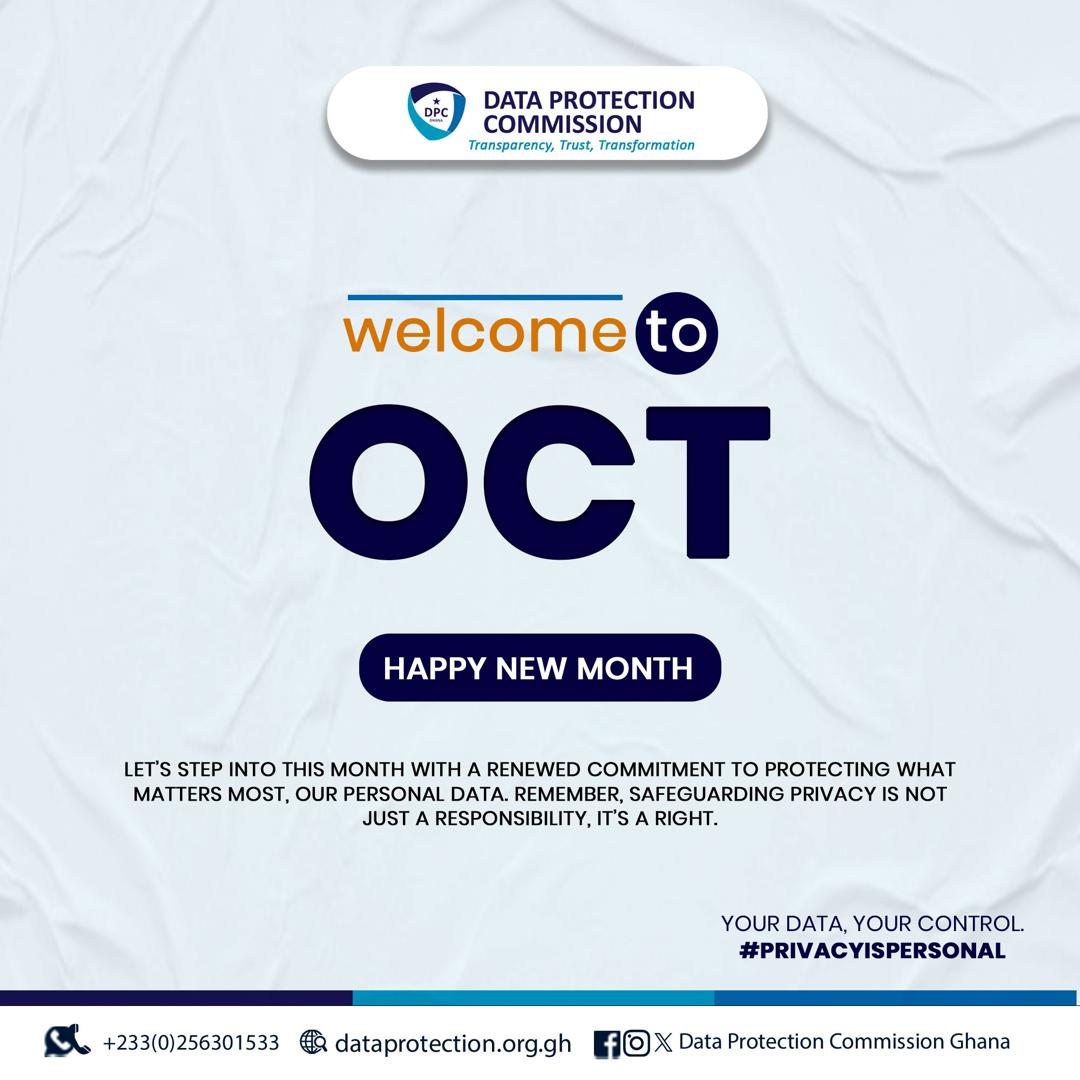 DPC_Ghana's tweet photo. Happy New Month! โจ
Letโs remember that protecting personal data is protecting ourselves.
Stay secure, stay aware because... #privacyispersonal https://t.co/i9yUvHolfP