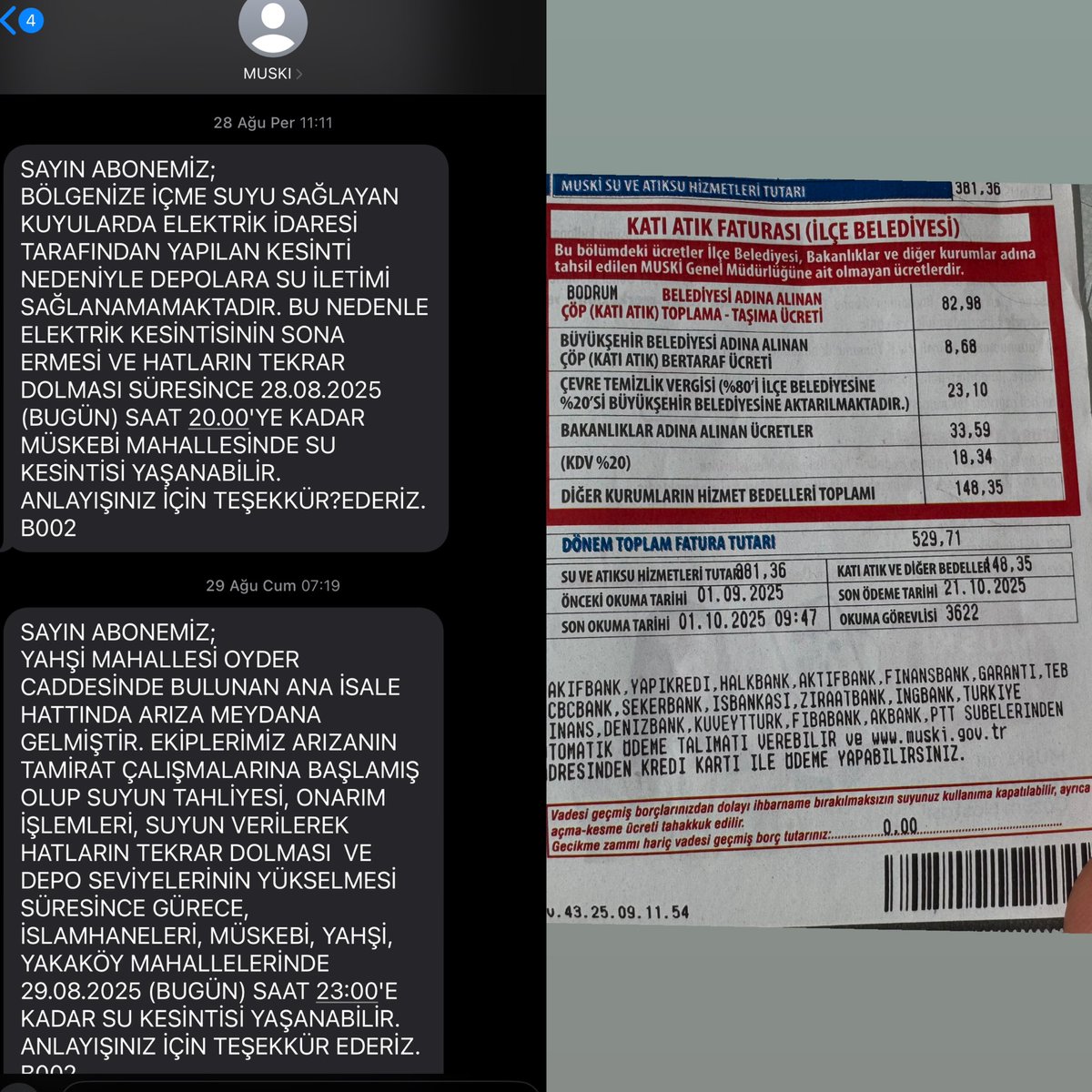 28 Ağustos 2025 / 29 Eylül 2025 tarihine kadar sularımın kesik olmasına rağmen bana gelen kesik olan suyumun  faturası 529.71 TL . 1 aydır sularımın kesik olmasına rağmen bu tutar bana nasıl neye istinaden kesildi? <a href="/muskibasin/">MUSKİ Genel Müdürlüğü</a> <a href="/BodrumBel/">Bodrum Belediyesi</a> <a href="/MandalinciTamer/">Tamer Mandalinci</a>  🙄🤔