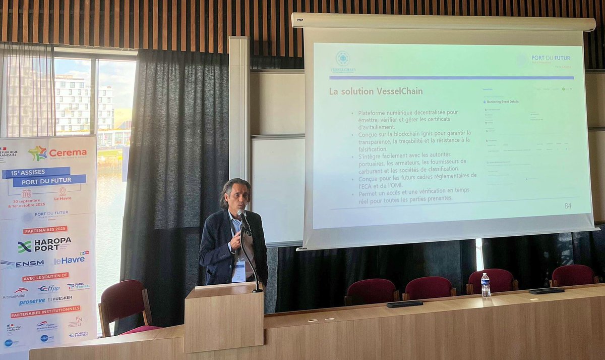 IGNISguide's tweet image. 🚢 Yesterday, at the 15th Port of the Future Conference in Le Havre, @Fran__Sarr showcased #VesselChain, the #Ignis-based #blockchain solution, which ensures real-time traceability for maritime operations.
🔗 More: buff.ly/TQ6rUHY