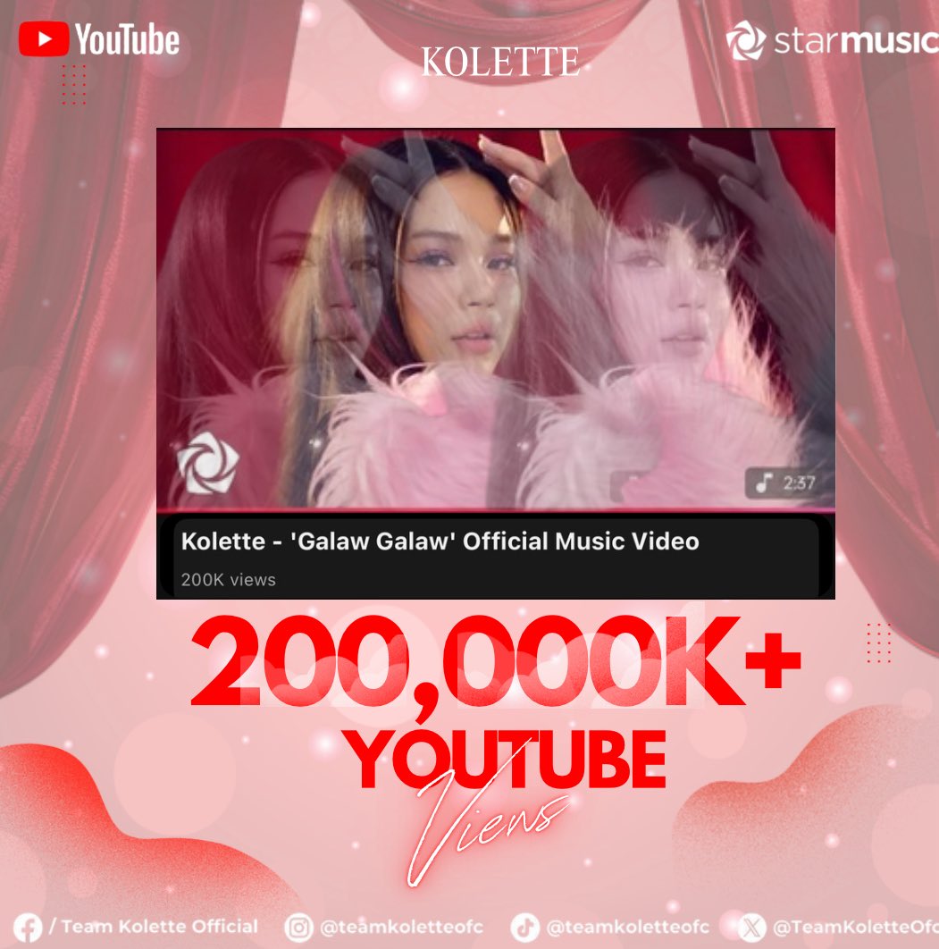 Stream4Kolette's tweet photo. 200K views UNLOCKED! ✨

Moonlettes and Moonies!

We made it! Kolette’s “Galaw Galaw” MV has officially reached 200,000 views on YouTube—and it’s all thanks to your passion, dedication, and nonstop support.

We see all the effort, love, and time you put into supporting Kolette, and we truly appreciate it—always. This is a victory worth celebrating, but let’s not stop here. We’re just getting started! With every stream, we’re making Kolette shine even brighter and showing the world the power of our family.

We would also like to thank @StarMusicPH and @starmagicphils for trusting Kolette, giving her the chance to showcase and enhance the incredible talent she has, and supporting her journey every step of the way. Your belief in her abilities allows her to grow, shine, and inspire others with her music, and we are truly grateful for the opportunities you’ve given her

Keep the momentum going—together, we’ll turn the next milestones into reality!

#KoletteMadelo
#AllForKolette