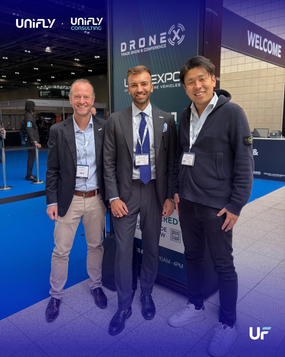 📸 Great moments from #DroneX 2025!
In the picture: Toby Potter and Tsuyoshi Habuchi from Unifly, together with Roberto Barone from Unifly Consulting, three passionate voices in the field of #drone innovation.
👉 If you’re also attending, let’s grab a coffee and exchange ideas!