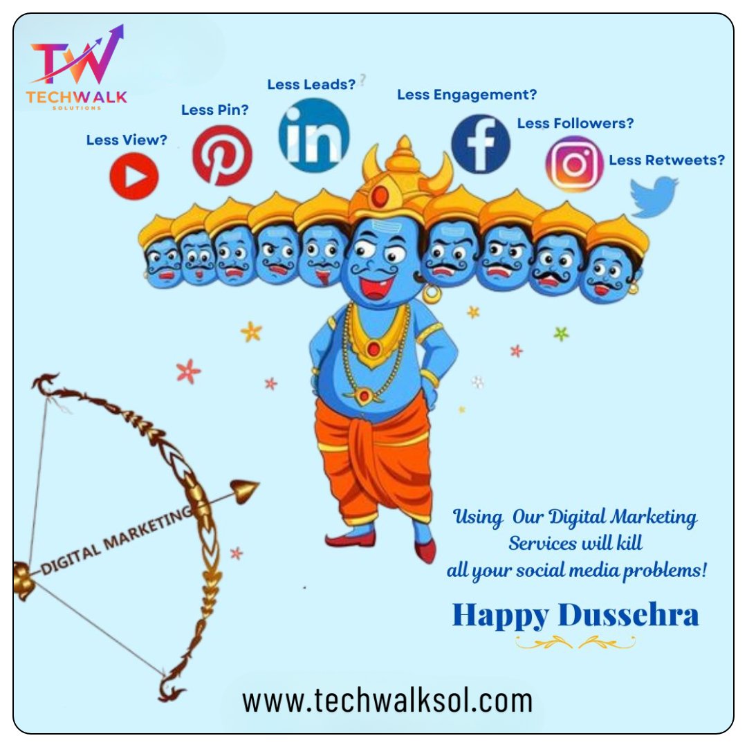 SolTechwalk3278's tweet image. This Dussehra, letโs slay low leads, weak engagement & fewer followers ๐ฏ๐
With Techwalk Solutions, every challenge has a solution!
๐ techwalksol.com | ๐ 79861-38121
#HappyDussehra #TechwalkSolutions #DigitalMarketing #SocialMedia