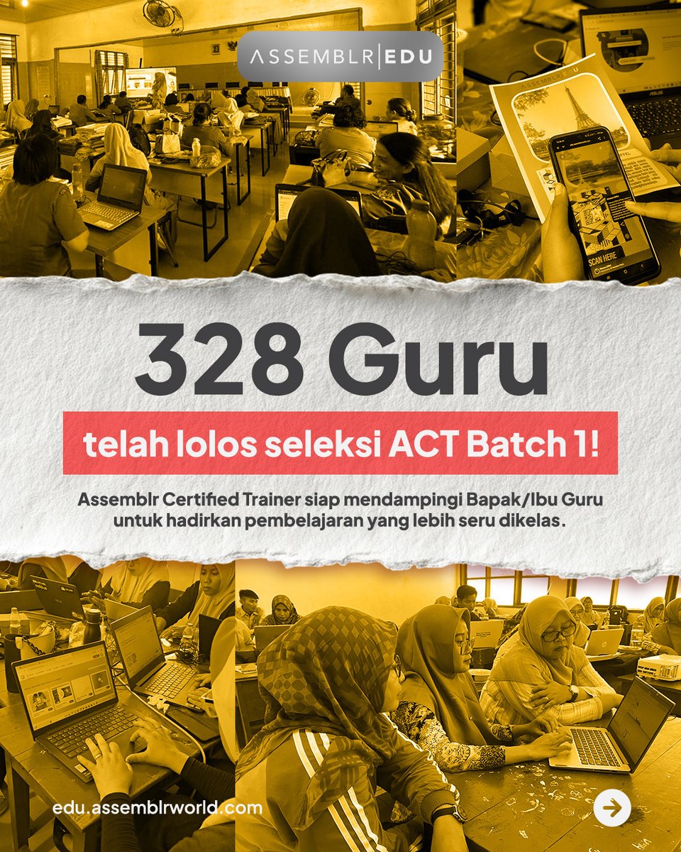 assemblrworld's tweet image. Pemanfaatan teknologi 3D/AR di kelas untuk pembelajaran dengan Assemblr EDU kini akan lebih mudah dilakukan oleh Bapak/Ibu Guru di seluruh Indonesia berkat bantuan dari 328 Guru yang telah berhasil lolos seleksi ACT Batch 1! 🇮🇩✨

#AssemblrEDU #3D #AR #ACT #PelatihanGuru