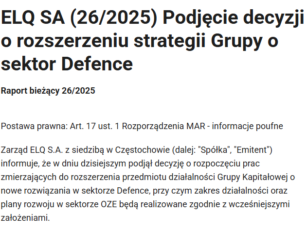_Ecrumena_'s tweet photo. #giełda
Kolejna polska spółka chce wejść w branżę defence. #ELQ witamy na pokładzie🫡
Kto następny? https://t.co/orIn041DLE