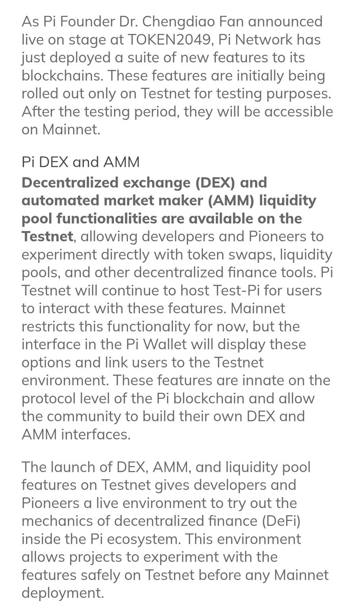 PiNetwork24X7's tweet image. 🚨 BREAKING: $Pi DEX and AMM

Decentralized exchange (DEX) and automated market maker (AMM) liquidity pool functionalities are available on the Testnet. 

🧵 |  #PiNetwork24X7