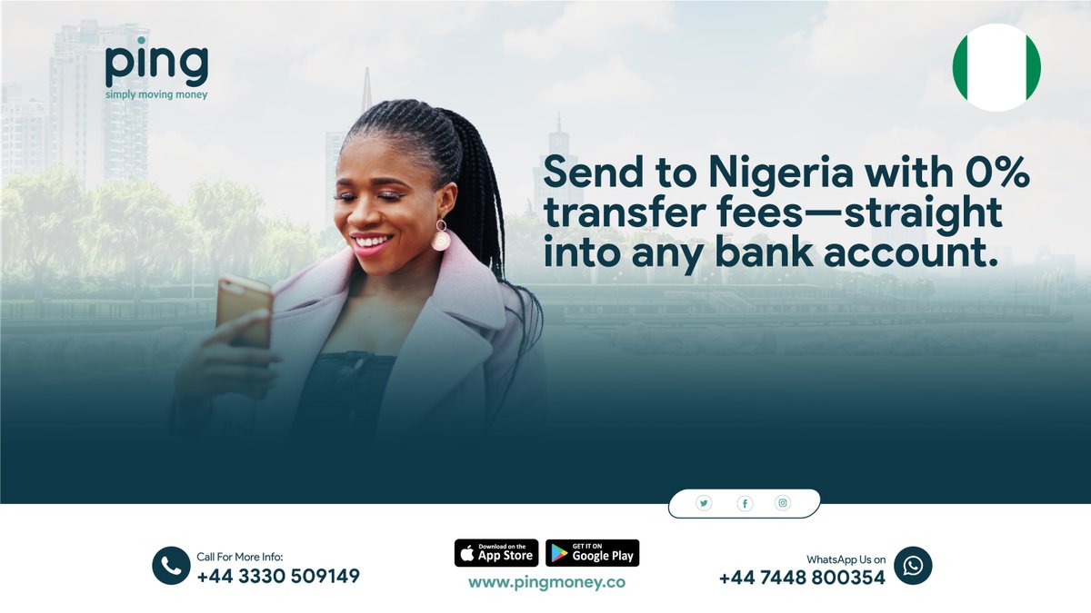 pingmoneyapp's tweet photo. Sending love to Naija? Zero fees + best FX on the Simply Moving Money app. Fast, friendly support 🇳🇬💚 #PingMako #PingKoRek #Naija https://t.co/XSoN0G1cM9