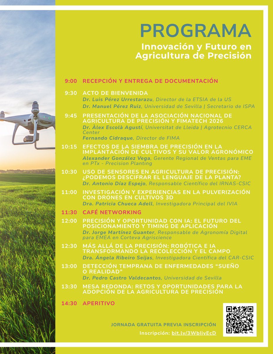 📢El sector se reúne en Sevilla!🚜

El 30 de octubre se celebra en la ETSIA la jornada: Innovación y Futuro en Agricultura de Precisión

👉Ponencias, mesa redonda y networking para agricultores, técnicos, empresas e investigadores.

➕info e inscripción: agriculturadeprecision.eu/2025/10/jornad…