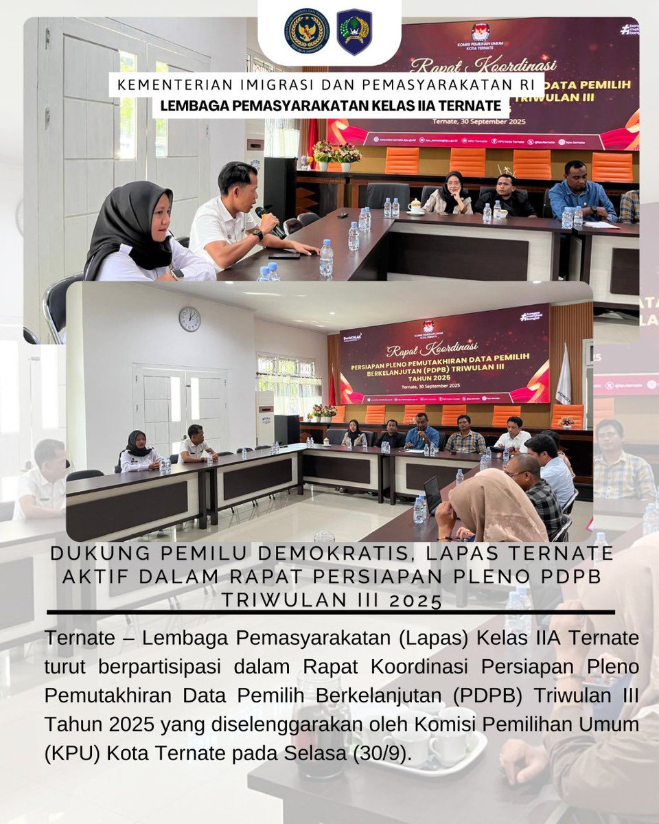 lapasternate's tweet photo. Lapas Ternate Hadiri Rapat Persiapan Pleno PDPB KPU Kota Ternate https://t.co/niMD5zrffp