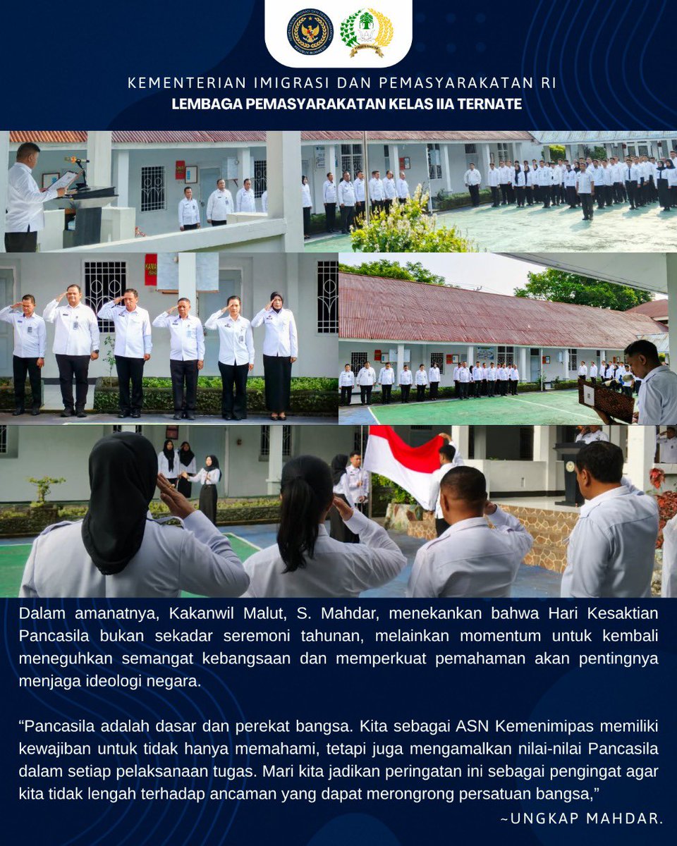 lapasternate's tweet photo. Lapas Ternate laksanakan Upacara Peringatan Hari Kesaktian Pancasila 2025 https://t.co/5i0j2SP9mC