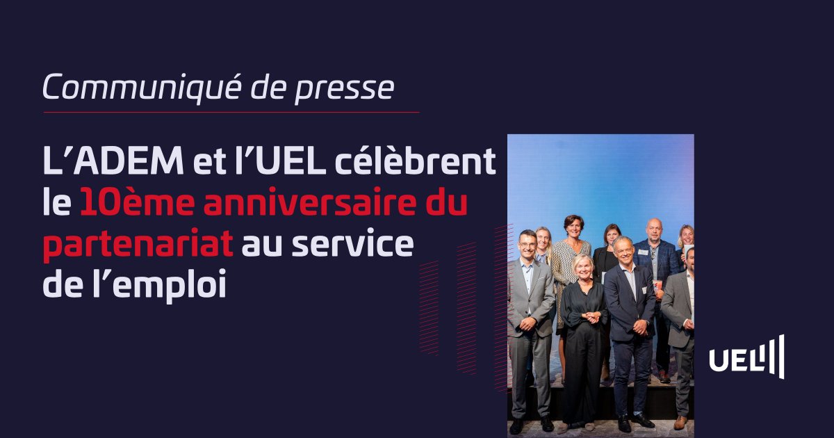 #communiqué 
L’ Agence pour le développement de l'emploi (ADEM) et l’Union des Entreprises Luxembourgeoises (UEL) ont célébré le 10ème anniversaire de leur partenariat en faveur de l’emploi, en présence du ministre du Travail, Georges Mischo et du Président de l’UEL, MICHEL