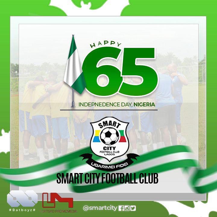 Celebrating Nigeria’s Independence Day! 🇳🇬⚽️ Wishing all our fans a day filled with pride, joy, and the spirit of unity. Let’s keep the passion for football and our nation burning bright! 

#NigeriaAt65 #IndependenceDay #SmartCityFC