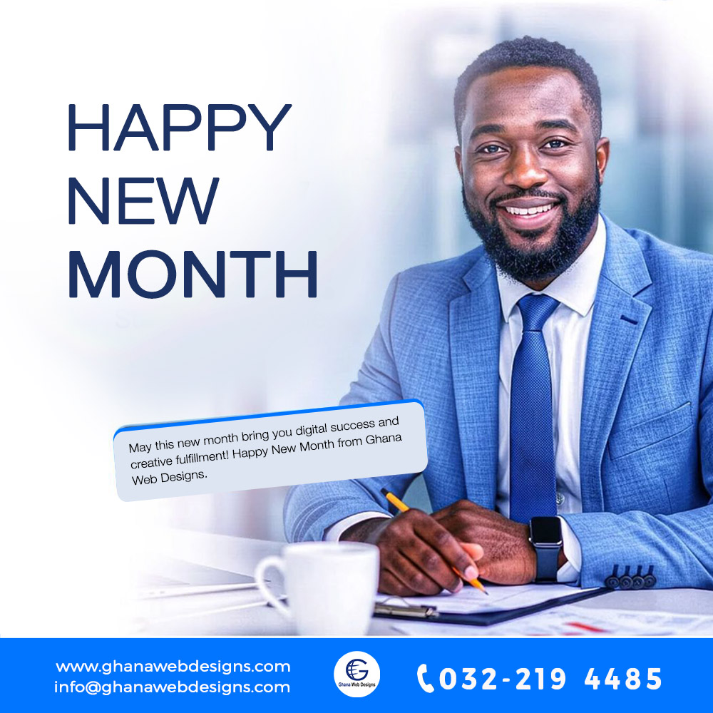GhanaWebDesigns's tweet photo. New month, new possibilities! Happy New Month from Ghana Web Designs 🎉

#GhanaWebDesigns #FreshStart #Websites #Emails #Cloud #SEO #DigitalMarketing https://t.co/vFr2v9jijY