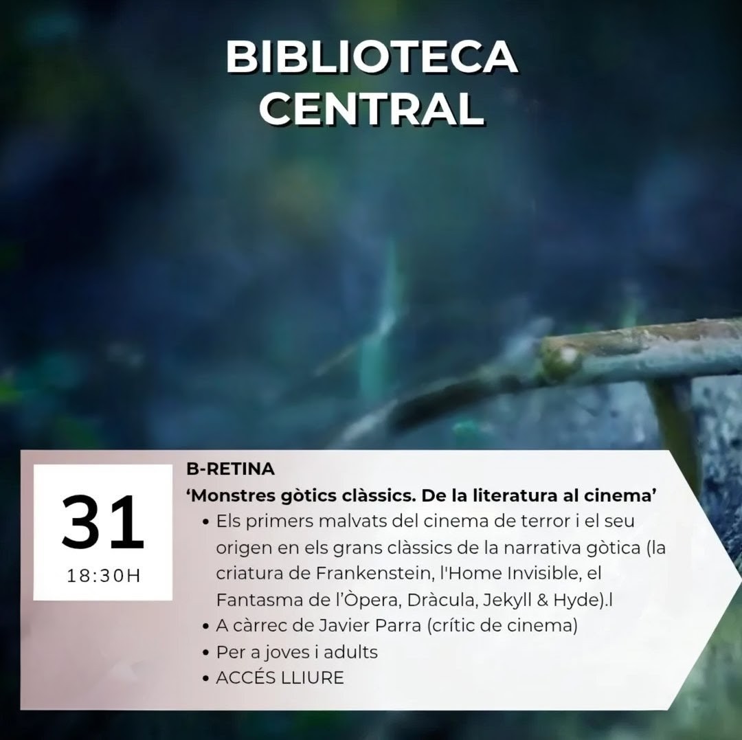 B RETINA i la Xarxa de Biblioteques de #Cornellà tornen a unir-se per oferir-vos una gran oferta d'activitats a la ciutat.
Començarem amb una meravellosa xerrada a càrrec del nostre estimadíssim <a href="/xavipargon/">Javier Parra</a>: 
Monstres gòtics clàssics. De la literatura al cinema.
31 d'octubre -