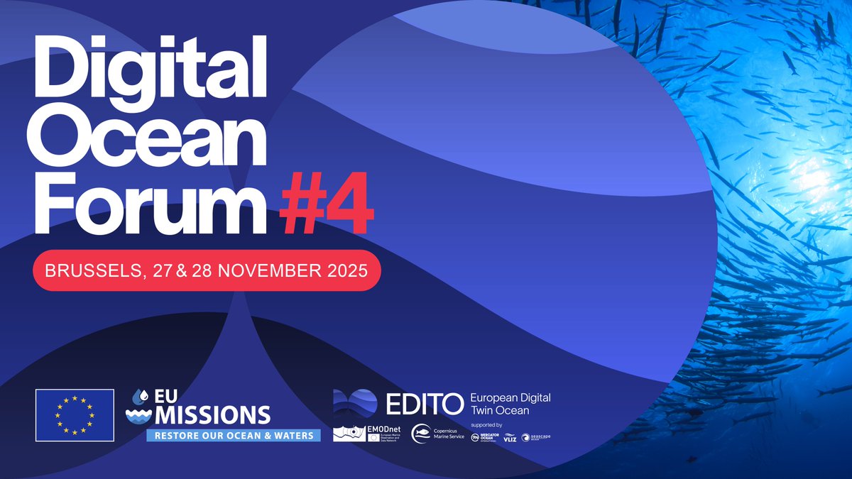 edito_dto's tweet image. 📢 Join us at the Digital Ocean Forum 2025 (27–28 November 2025 Brussels)
Register tinyurl.com/mr4ees67
Explore developments &amp;amp; opportunities in the mission to build the #EuropeanDigitalTwinOcean. 
#MissionOcean #DigitalOceanForum #DOF2025 #EUOceanPact #EDITO @EUScienceInnov