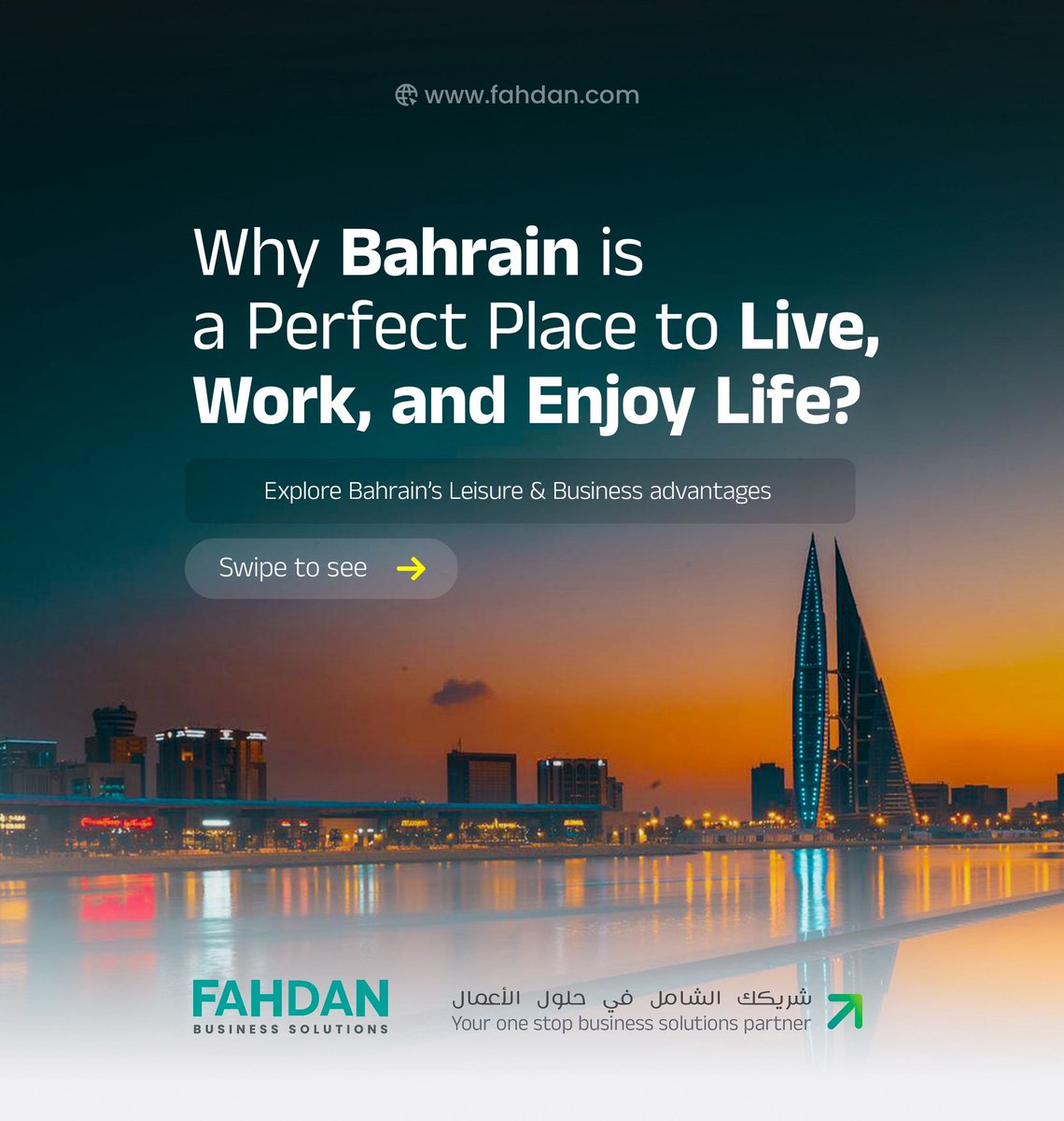 BusinessFahdan's tweet photo. Why Bahrain?
Work. Invest. Live Better.
✔ 100% foreign ownership
✔ Zero tax
✔ Safe, welcoming community
✔ Vibrant culture &amp; lifestyle

📈 Gateway to the GCC for entrepreneurs.
👉 Start your Bahrain business today!
📞 +97333602509 | 🌐 info@fahdan.com https://t.co/ZLMOyXrp63