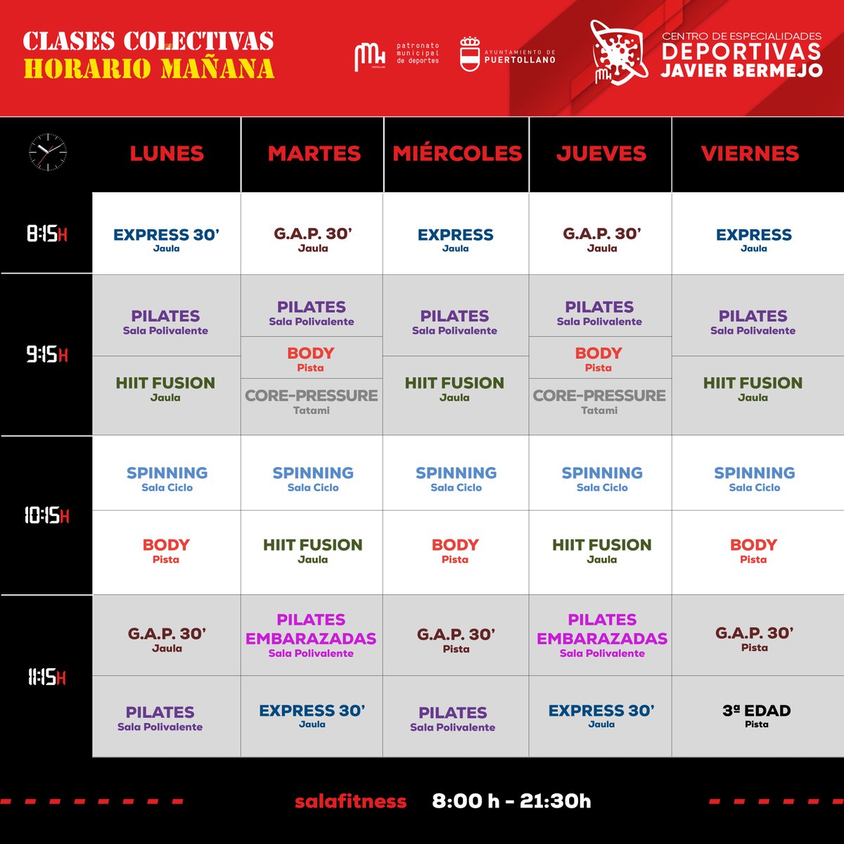 pmdpuertollano's tweet image. Con el nuevo mes, empiezan los nuevos horarios de las clases colectivas.

@aytopuertollano