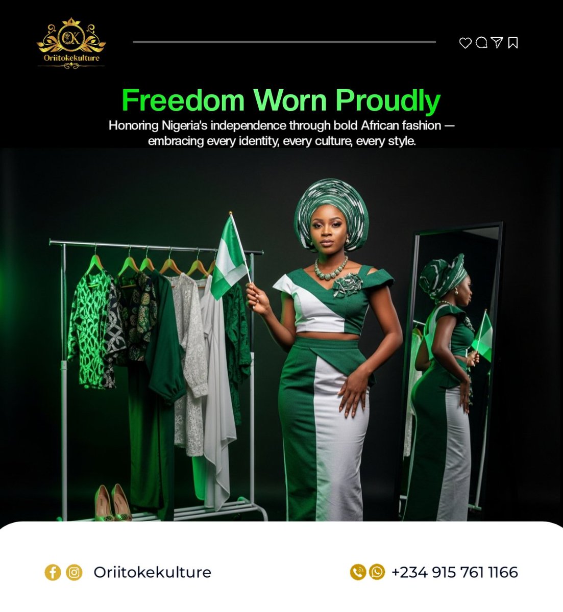 olacreatives9's tweet photo. Celebrating Nigeriaโs Independence with Creativity, Culture & Color โ One Design at a Time. ๐ณ๐ฌ #NigeriaAt65 #IndependenceInDesign #GraphicDesign #proudlynigerian https://t.co/31Qcx8VY4P