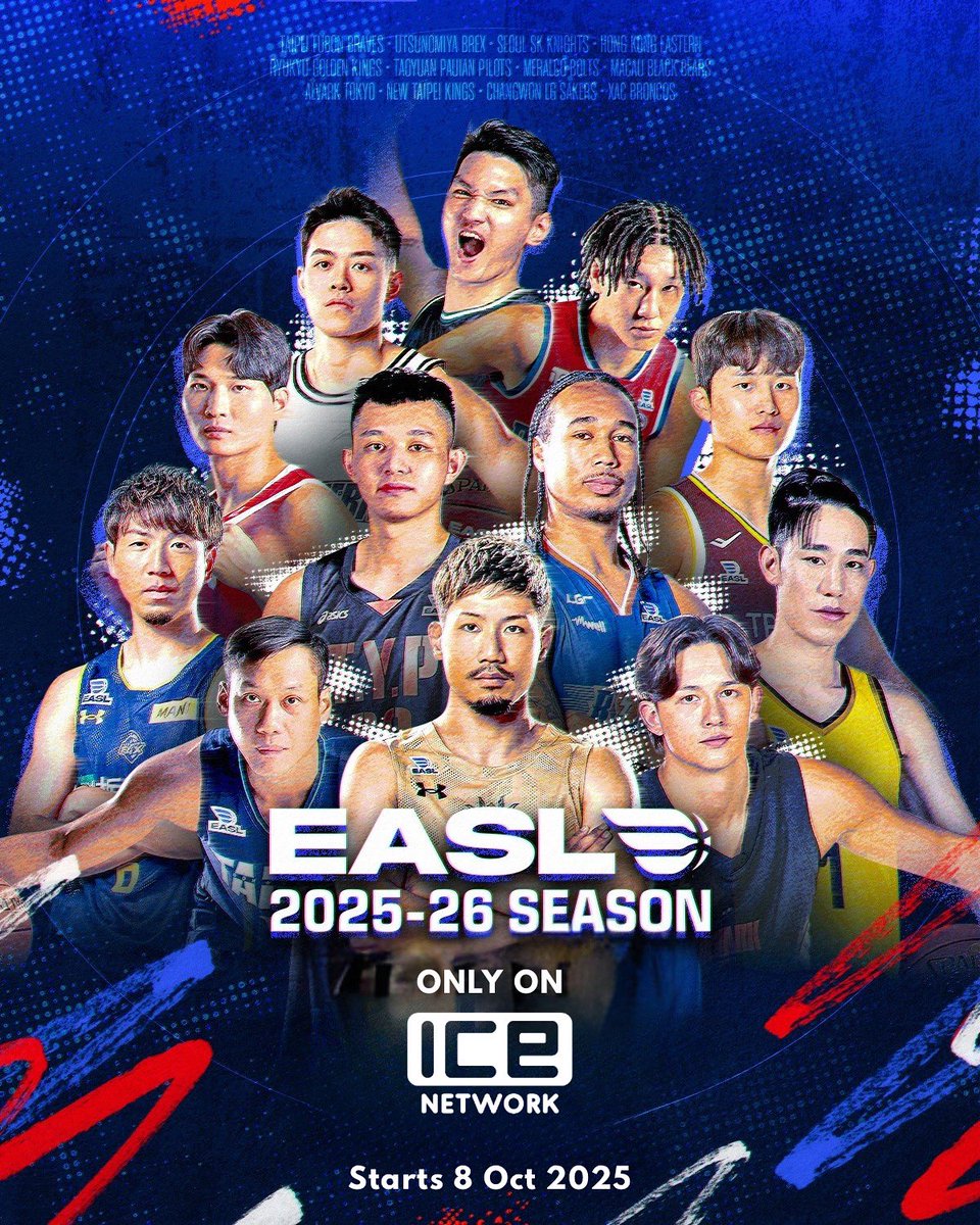 The East Asia Super League is going next level! 🏀 The 2025-26 season features 12 elite teams, 42 epic battles, and 3 fierce groups. ⚡️

Tip-off is October 8 this time on ICE Network. 📺 

#ICENetwork #EASL2025 #Basketball