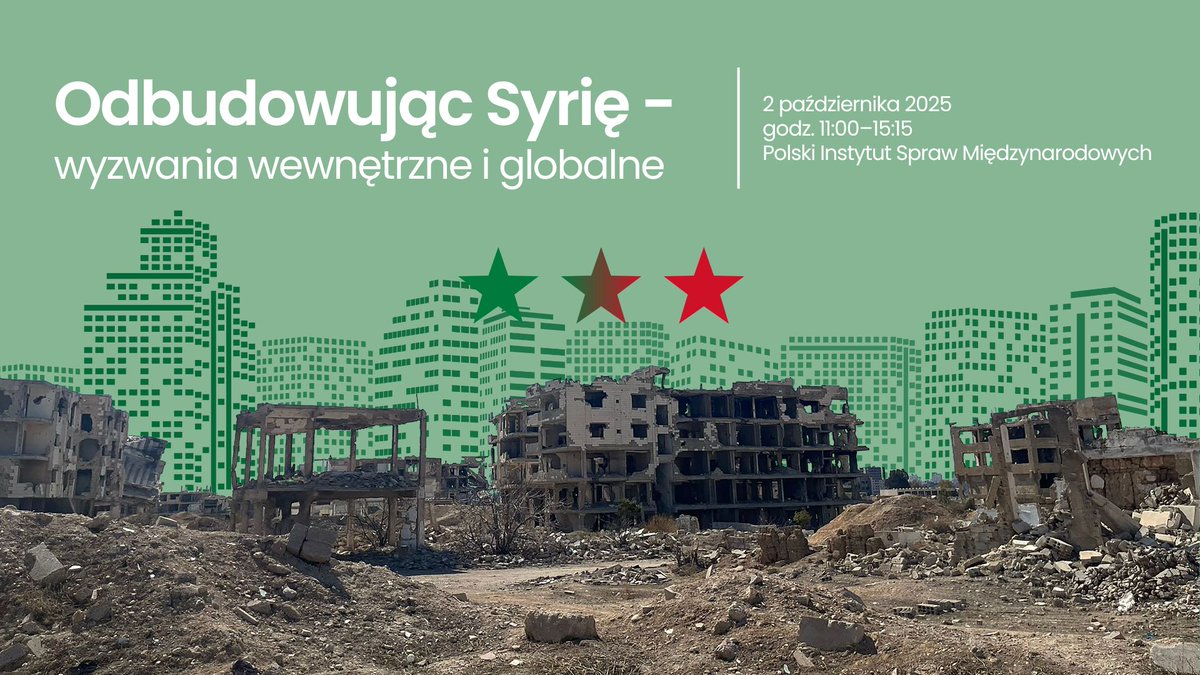 ➡️ Jest jeszcze szansa, żeby zapisać się na jutrzejsze seminarium poświęcone transformacji Syrii!

🔹 Po upadku reżimu Asada Syria stanęła przed wyzwaniem transformacji w wielu obszarach funkcjonowania państwa. Wiąże się to nie tylko ze koniecznością stabilizacji kwestii