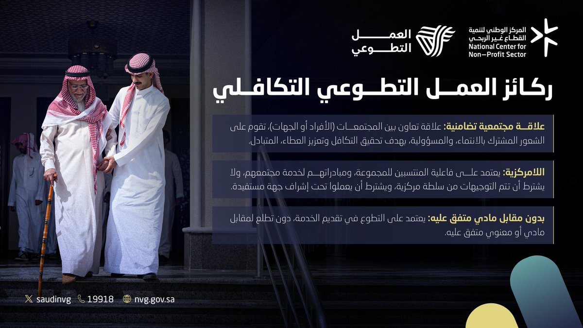 #التطوع_التكافلي يرسخ قيم التضامن، ويقوي الروابط الاجتماعية، ويحفز أفراد المجتمع على المشاركة الفاعلة.