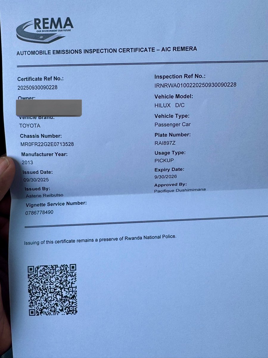 Ntabwobajules's tweet photo. 🚗 Did you know the Automobile Emissions Inspection Service (AEIS) has officially launched?
👏 Congrats to @REMA_Rwanda and @IremboGov for digitizing the process, it's faster and easier! You apply and pay online via #Irembo, and you get instant results and certificate as you can here attached after inspection with an sms notification while sitting at the waiting room.
Kudos to @Rwandapolice Motor Vehicle Inspection Department for your professionalism and efficiency.
Together, we are building a digital and safer Rwanda. 🇷🇼
@israb12