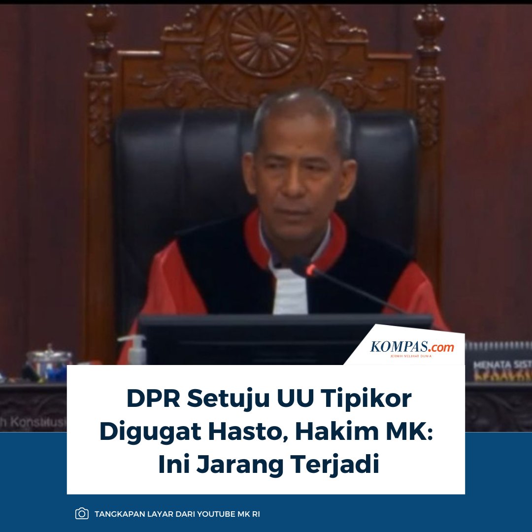 kompascom's tweet photo. Hakim Konstitusi Saldi Isra mencermati sikap DPR RI yang mendukung gugatan Pasal 21 Undang-Undang Pemberantasan Tipikor yang dilayangkan Sekretaris Jenderal DPP PDI-P, Hasto Kristiyanto.
Baca selengkapnya 👇
https://t.co/LGqWCNFHUA
~LL #UUTipikor #Hasto https://t.co/Xp1PJZ5GCN