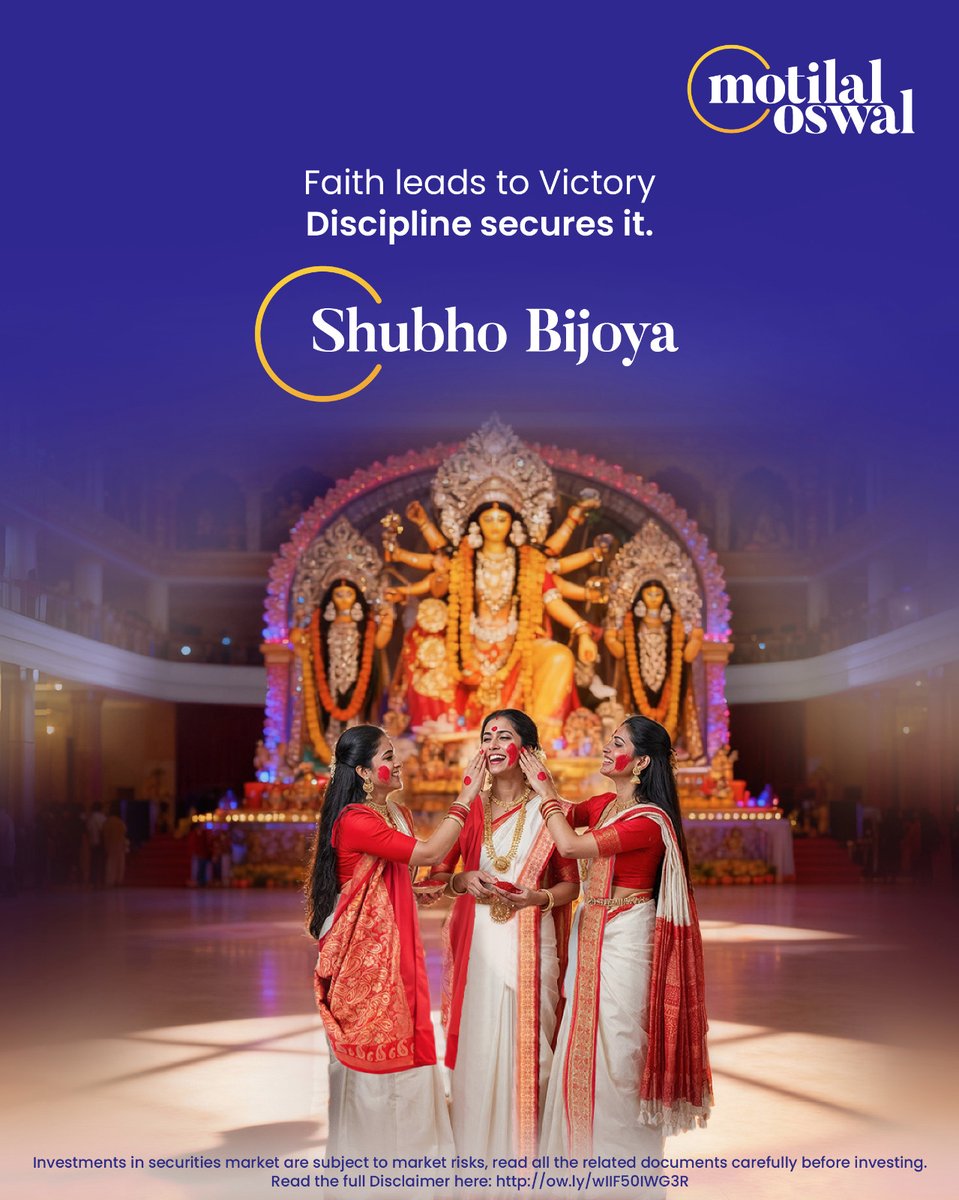 MotilalOswalLtd's tweet image. Every consistent step we take today sets the stage for brighter outcomes tomorrow. 

This Shubho Bijoya Dashami, let dedication, careful planning, and informed choices multiply your victories in every aspect of life. 

#ShubhoBijoyaDashami #ConsistentGrowth #SmartChoices…