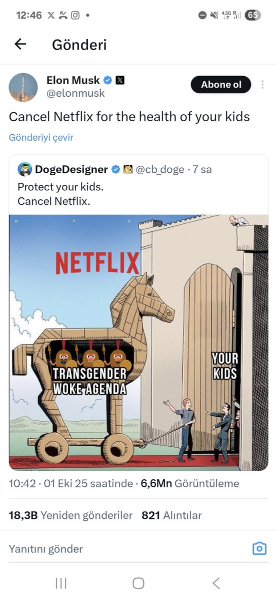 Elon Musk diyor ki,çocuklarınızı korumak icin Netflixi iptal edin! Cinsiyetleri degişsin diye gizli kafa yıkama var diyor! Adam haklı