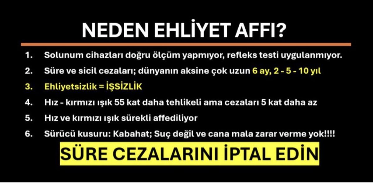 Ehliyetimi SerbestBırak #EhliyetAffı 
Mahkuma
Hırsıza
Teröriste 
Katile
Haine
Tecavüzcüye
Kadın katiline
Kara para aklayana
Dolandırıcıya 
Gösterdiğiniz merhameti 

Ehliyetine el koyduğunuz
Sıradan çalışan üreten vatandaşa gösterme zamanı hala gelmedi mi?