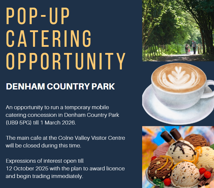 An opportunity to run a temporary mobile catering concession in Denham Country Park (UB9 5PG) till 1 March 2026.
For more information, visit: countryparks.buckinghamshire.gov.uk/denham-country…