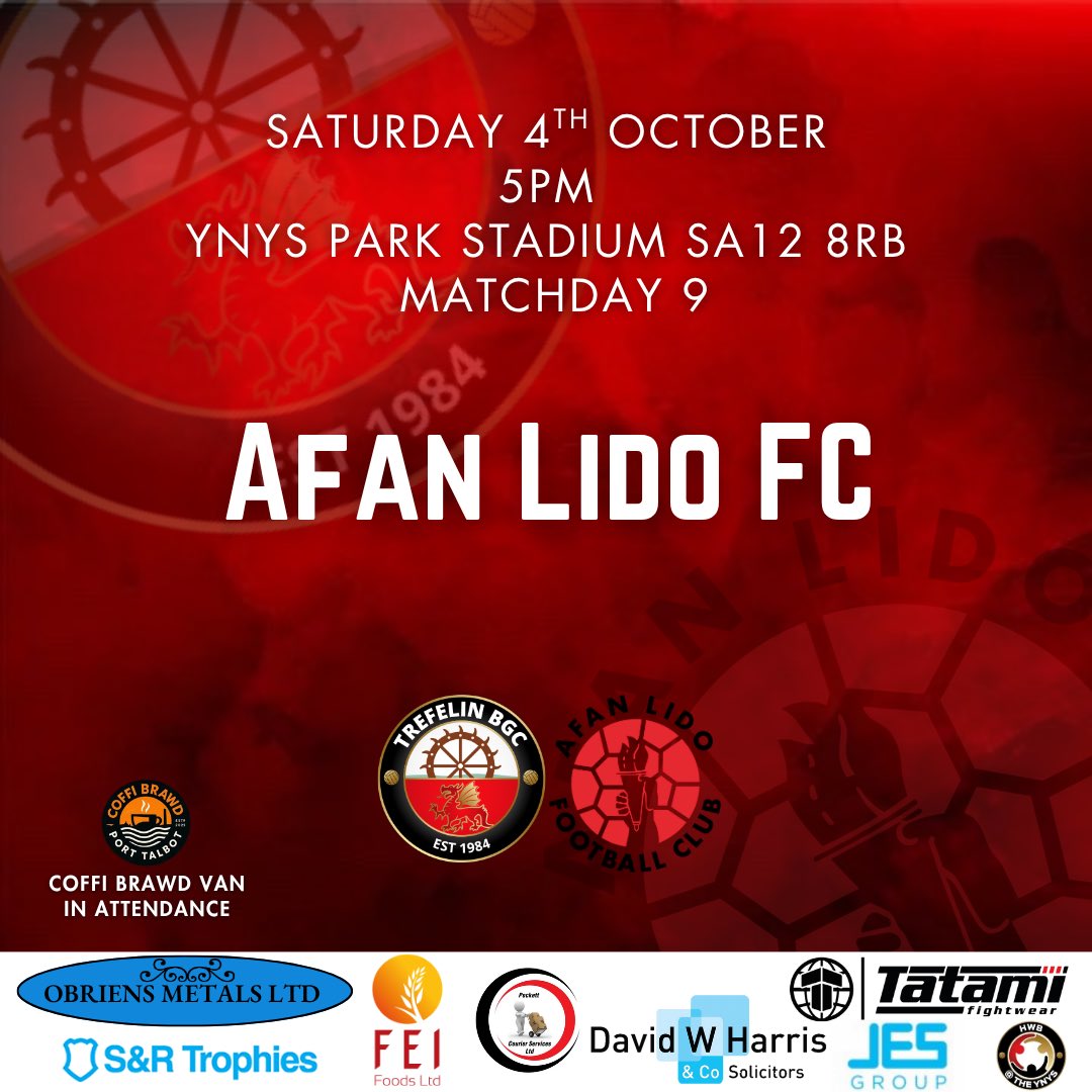 Trefelin BGC (@trefelinbgc) on Twitter photo This Saturday โฝ๏ธ๐ฅ
We have our first home derby game of the season.
We welcome <a href="/CPDLidoAfan/">Afan Lido F.C.</a> to the Ynys Park for a 5PM Kick off.
Bar will be open from 2PM showing live sky sports games on all 4 screens ๐ป This Saturday โฝ๏ธ๐ฅ
We have our first home derby game of the season.
We welcome <a href="/CPDLidoAfan/">Afan Lido F.C.</a> to the Ynys Park for a 5PM Kick off.
Bar will be open from 2PM showing live sky sports games on all 4 screens ๐ป